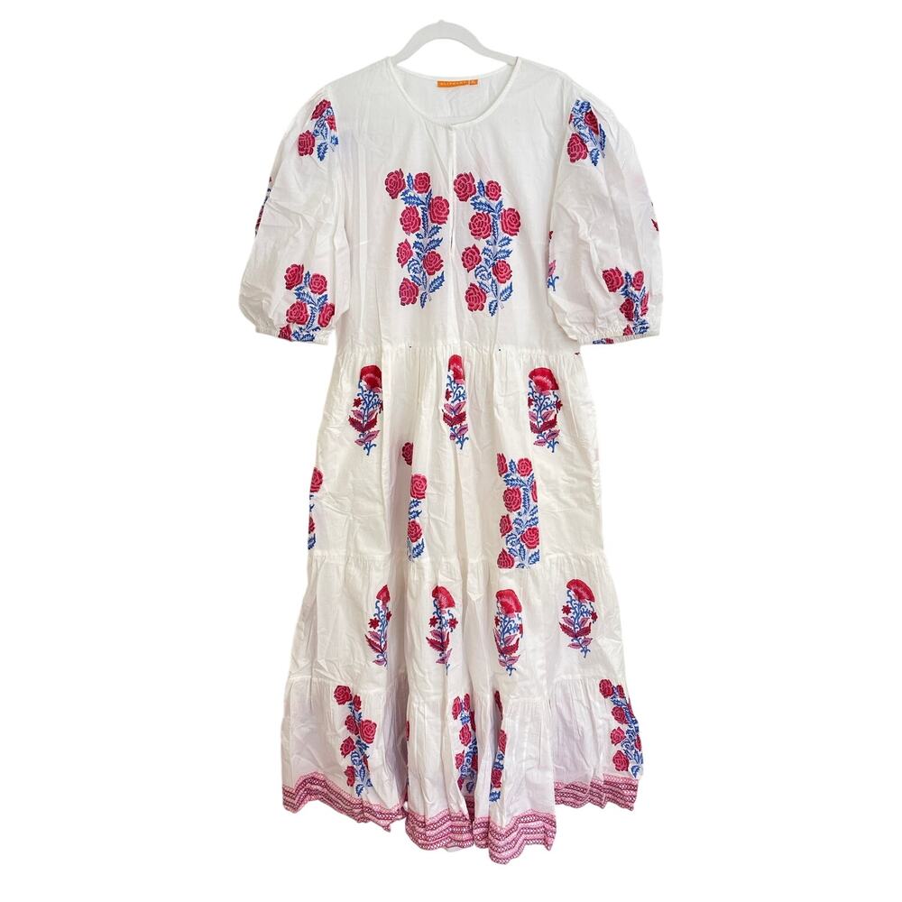 OLIPHANT Tuckernuck Pink Blue Block Print Grandiflora Puff Sleeve Maxi Dress XL - Picture 7 of 11